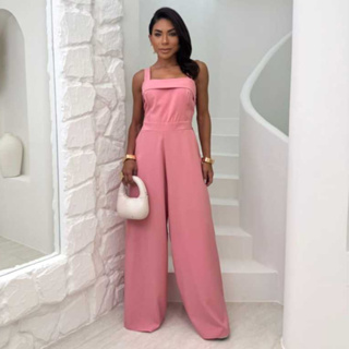 macacão feminino longo alça larga com bojo tecido luis twill em Oferta na Shopee