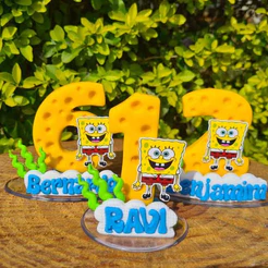 Vela Personalizada DE BISCUIT -Decoração Festa - Aniversário - Bob Esponja /Patrick COM NOME