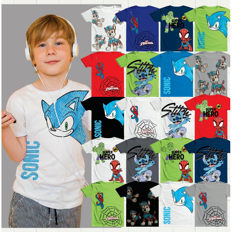 Kit 5 Camisetas Sortidas Infantil Masculinas/Menino -  Estampa Personagens - Tam 1 ao 8 anos