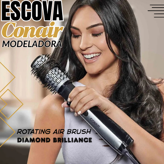 Conair Escova Modeladora Secadora Rotating Air Brush Diamond Brilliance – 900W – Preto c/ Prata 110V
