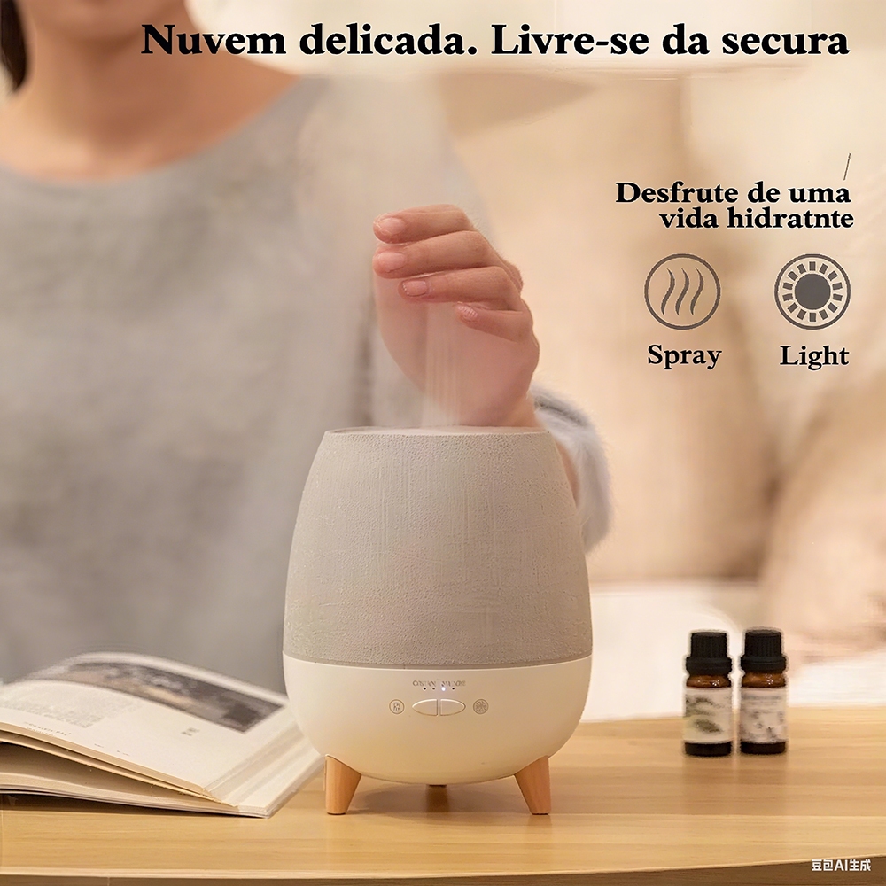 【Promoção Relâmpago】Difusor de Aromaterapia 300ml com Controle Remoto, Umidificador 2 em 1, Timer 3 Tempos, Luz Noturna,