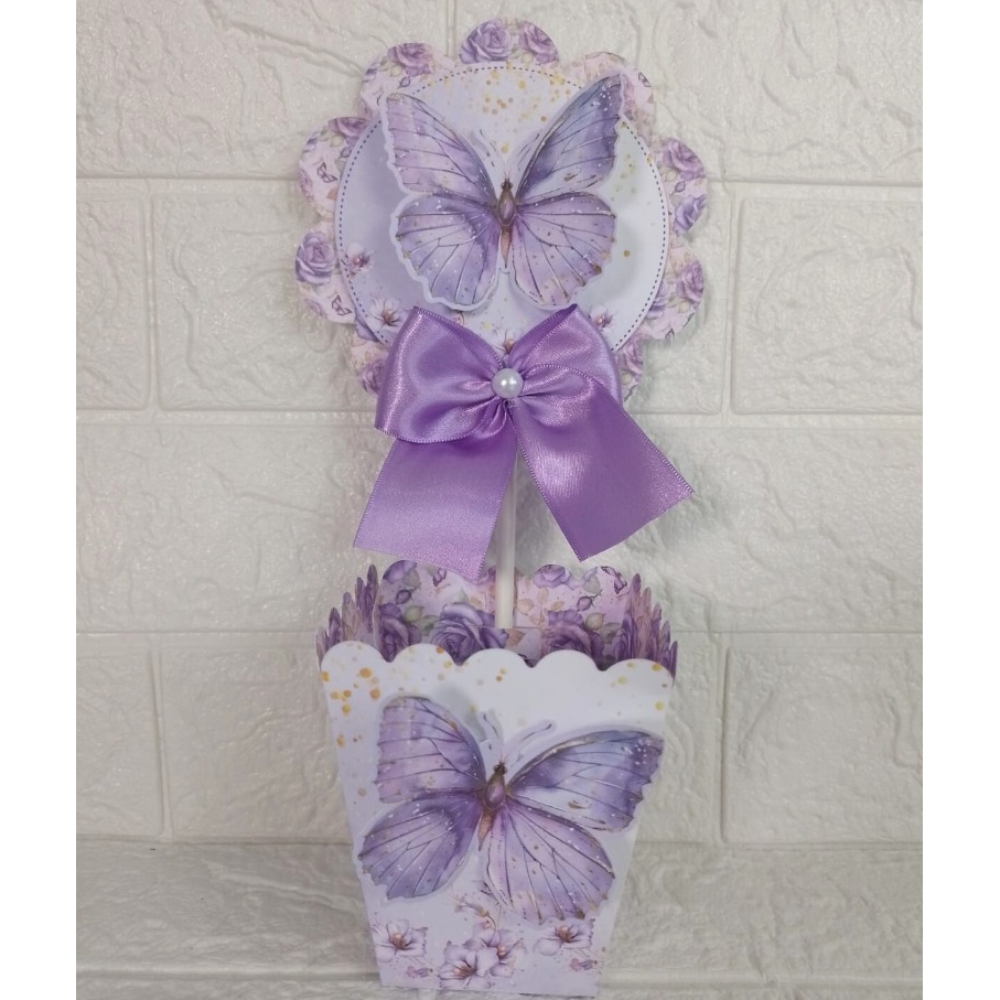 Centro de Mesa Cachepot jardim das borboletas roxo Personalizados - Lembrancinhas - Festa Infantil - Aniversário