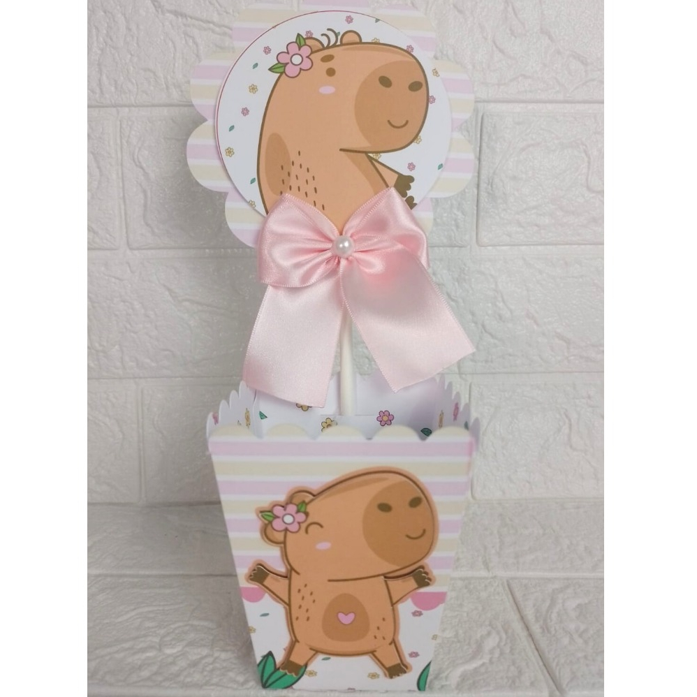 Centro de Mesa Cachepot Capivara menina Personalizados - Lembrancinhas - Festa Infantil - Aniversário