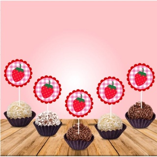 Kit 50 Toppers Tags para Docinhos tema morango moranguinho ENVIO IMEDIATO em Oferta na Shopee
