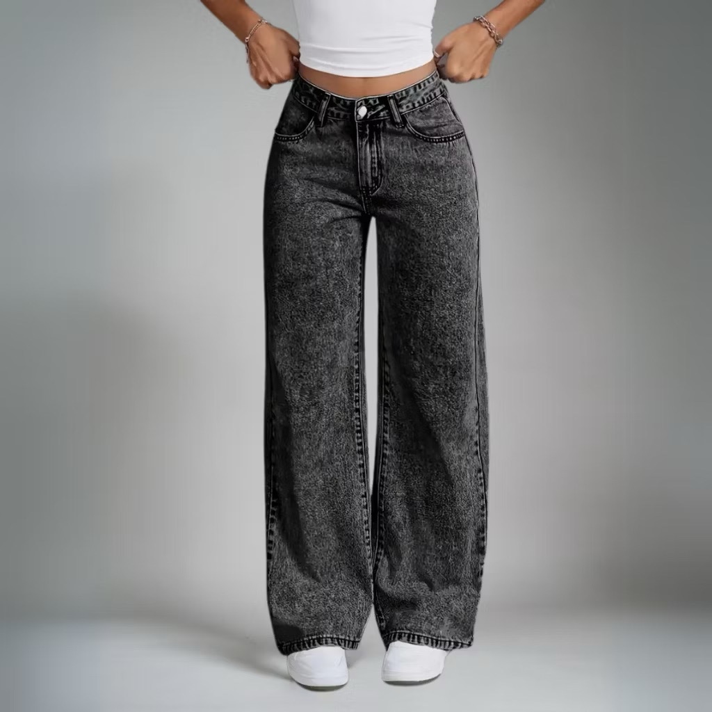 "Calça Jeans Wide Leg Grafite - Cintura Alta com Efeito Empina Bumbum | Super Tendência em Oferta na Shopee