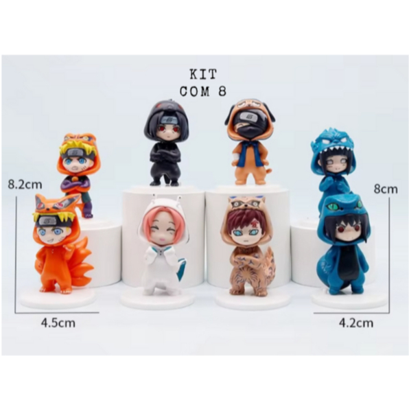KIT 8 unidades Naruto Boneco Action Figure Figura de Ação Sasuke Gaara Kakashi Hinata Itachi Pijama SEM MARCA