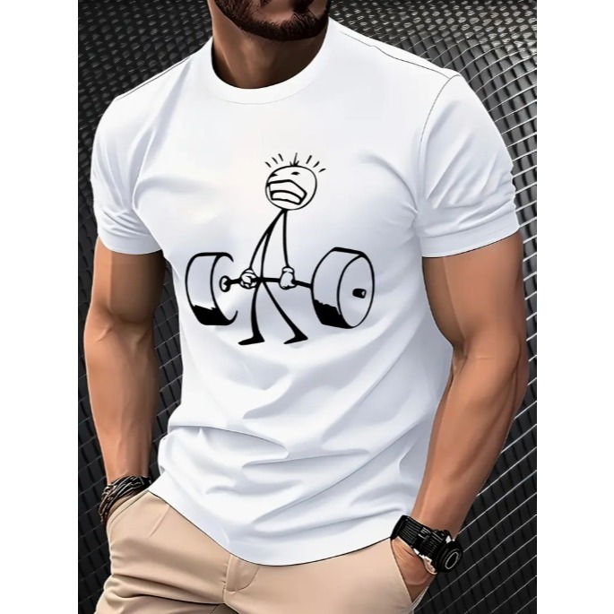 Camiseta Masculina com Estampa de Levantamento de Peso Estilo Casual Urbano Respirável Gola Redonda