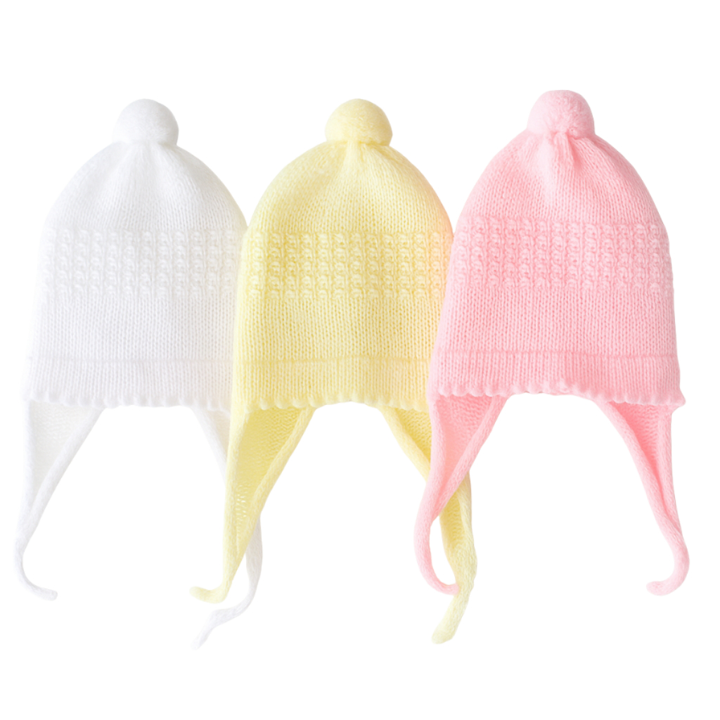 Kit com 3 Peças Gorro Touca Infantil Bebê Recém Nascido RN Maternidade Enxoval Lã Inverno