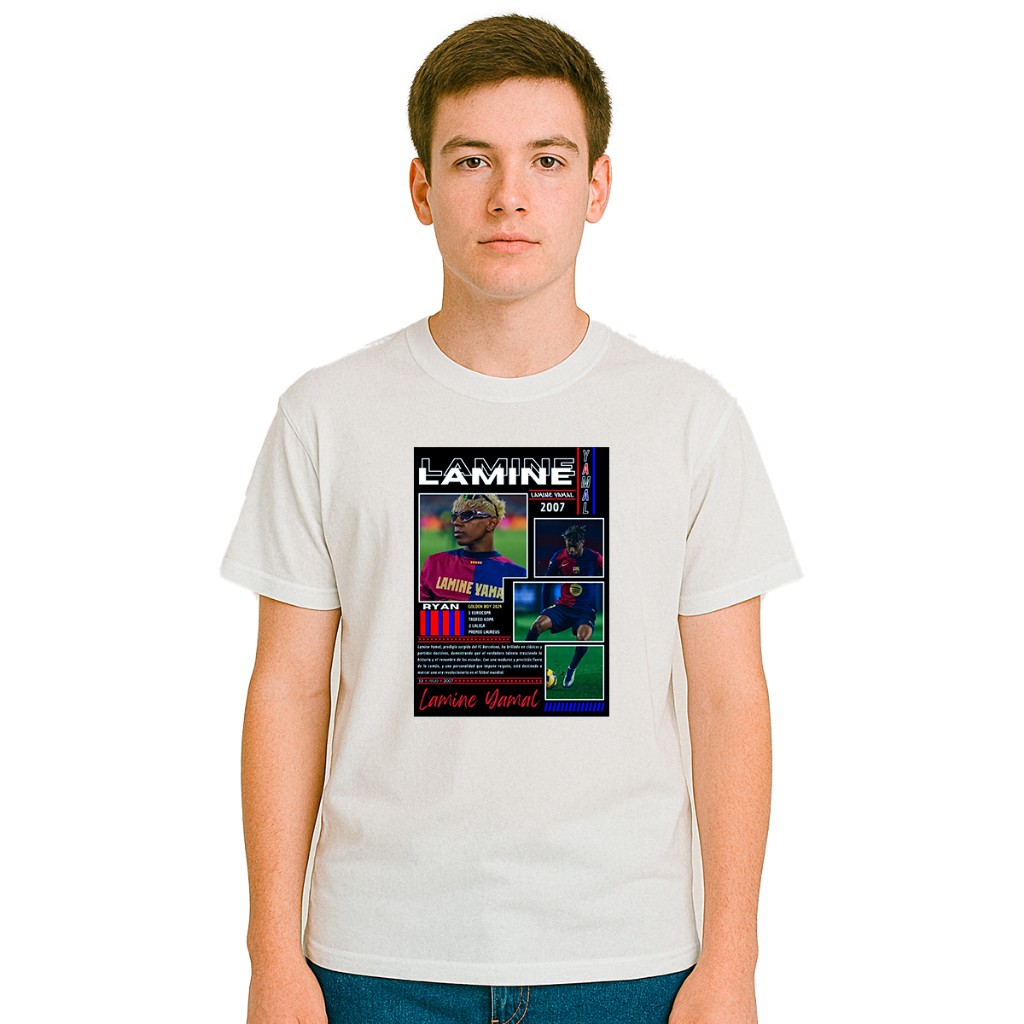 Camisa Camiseta Infantil Jogador Lamie Yamal Barcelona Blusa 100% Algodão Premium Unissex Menino Menina