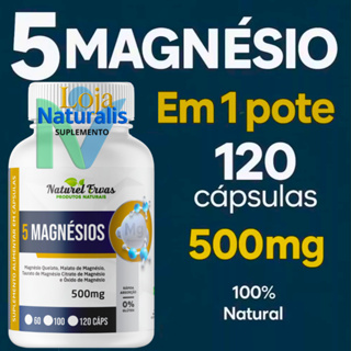 5 MAGNÉSIOS 120 cápsulas 500mg Magnésio Quelato, Malato, Turato, Citrato e Óxido em Oferta na Shopee