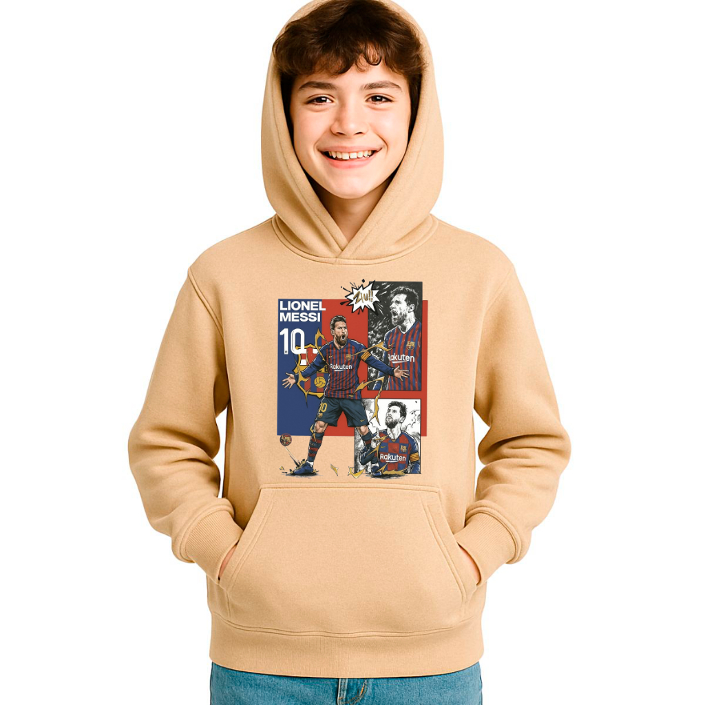 Moletom Canguru Infantil Jogador Messi Barcelona Futebol Blusa De Frio Casaco Unissex Menino Menina