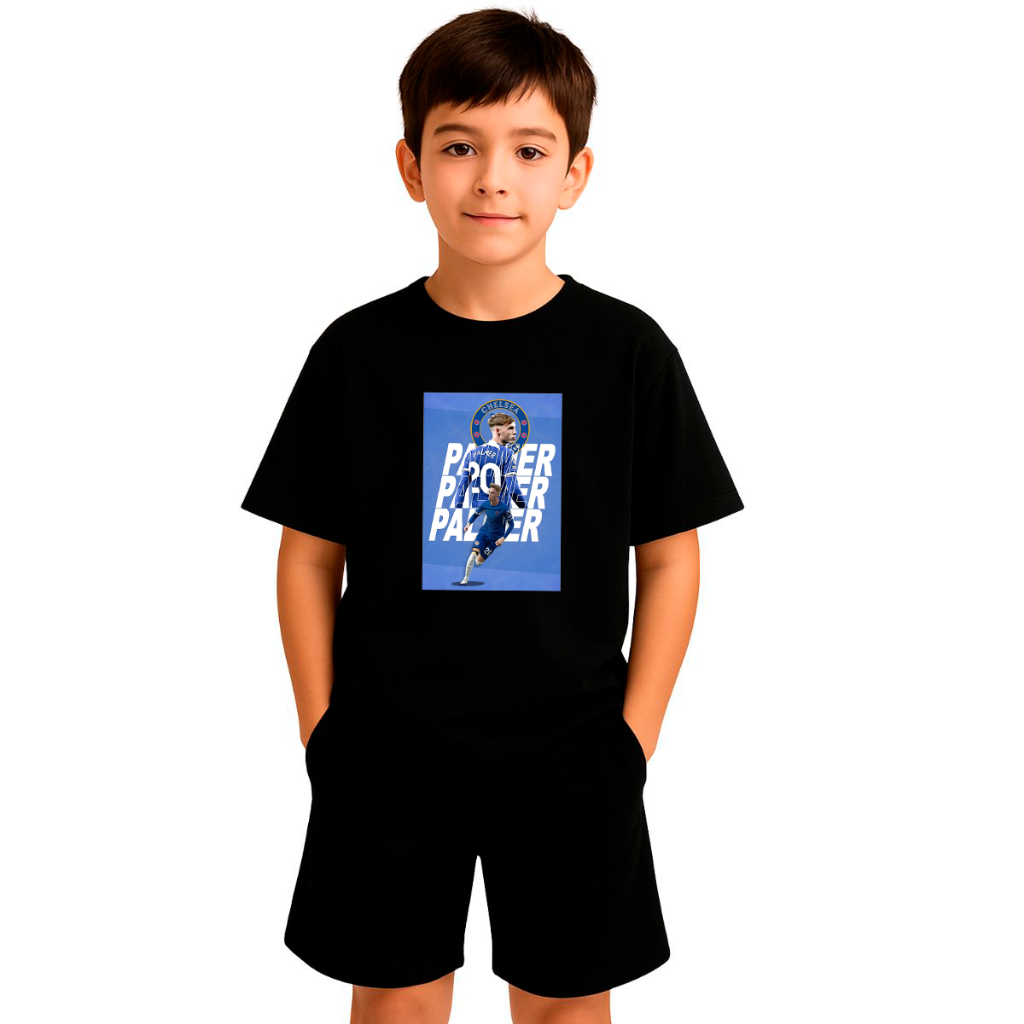 Kit Infantil 2 peças Com 1 Camiseta e 1 Short Jogador Palmer Chelsea  Conjunto Bermuda Moletom Camisa