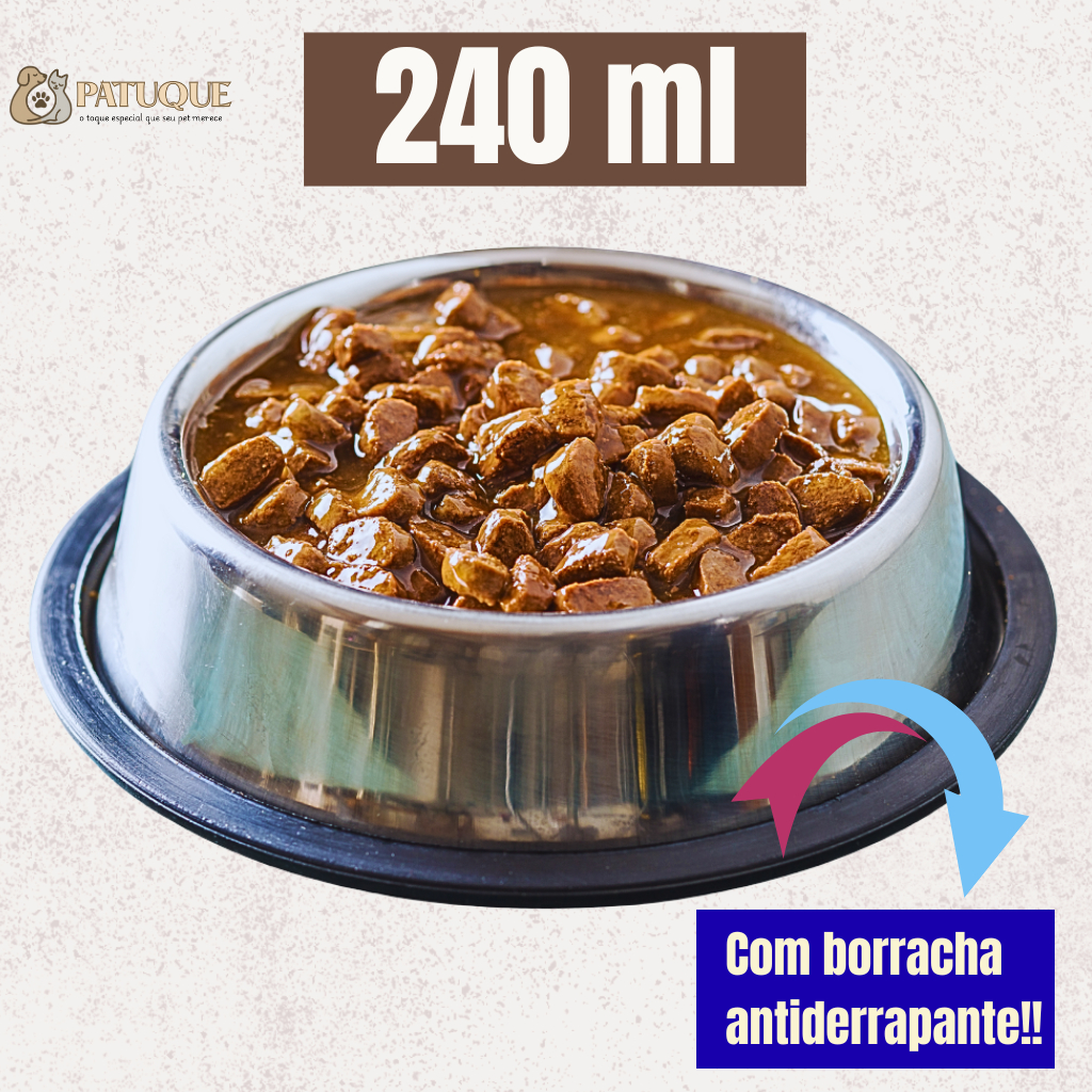 Comedouro Pote Comida Ração Água Pet Cães Gatos Inox Antiderrapante - Comedouro para Cachorro Inox 240 ml
