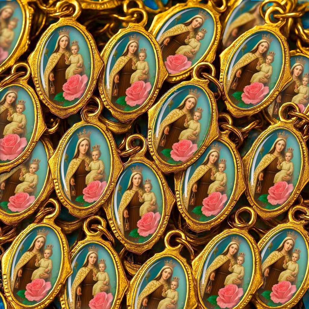 100 Medalhas Nossa Senhora do Carmo - Resinadas – Para Terços, Escapulários, Lembrancinhas, Artesanato e Revenda