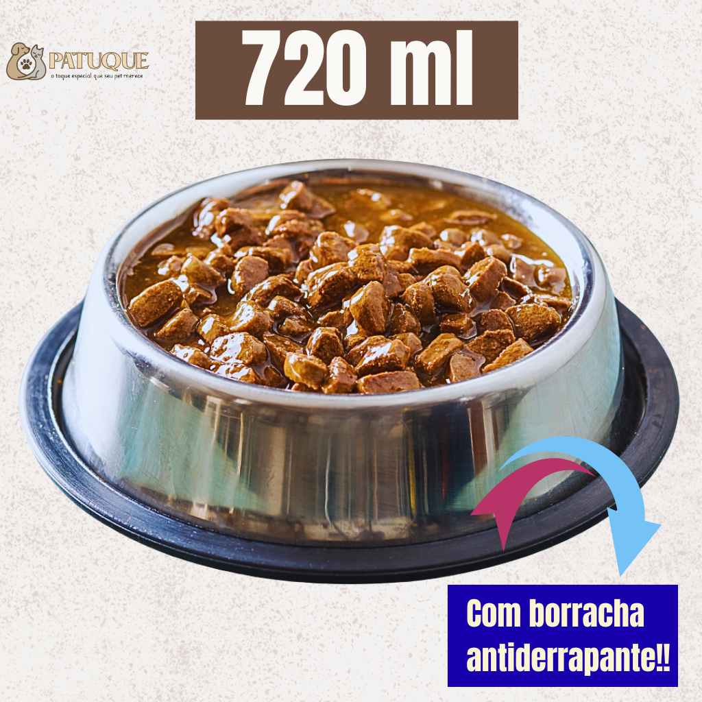 Comedouro Pote Comida Ração Água Pet Cães Gatos Inox Antiderrapante - Comedouro para Cachorro Inox 720ml