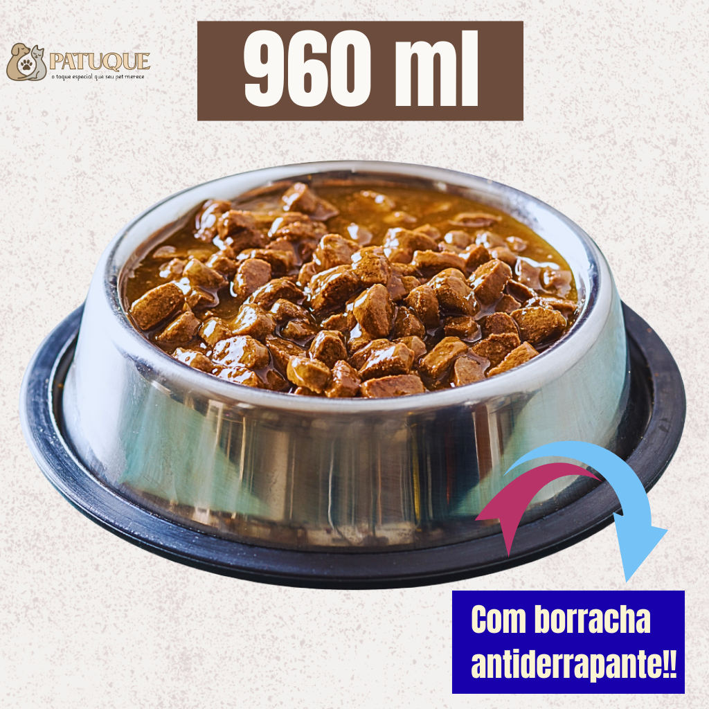 Comedouro Pote Comida Ração Água Pet Cães Gatos Inox Antiderrapante - Comedouro para Cachorro Inox 960 ml