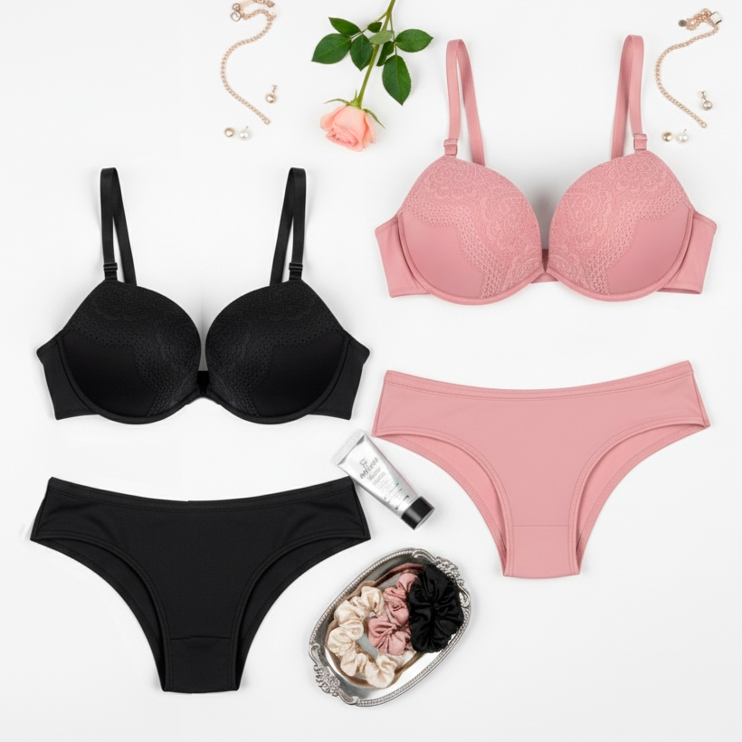 Kit 2 Conjuntos Lingerie Popular Feminina com Renda Bojo e Calcinha Sustentação em Oferta na Shopee