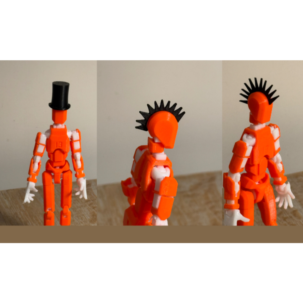 Kit 2 Cabelos Punk Moicano + 1 Chapeu Cartola para Bonecos Dummy 13 Brinquedo Decoração Estilo - Impressão 3D