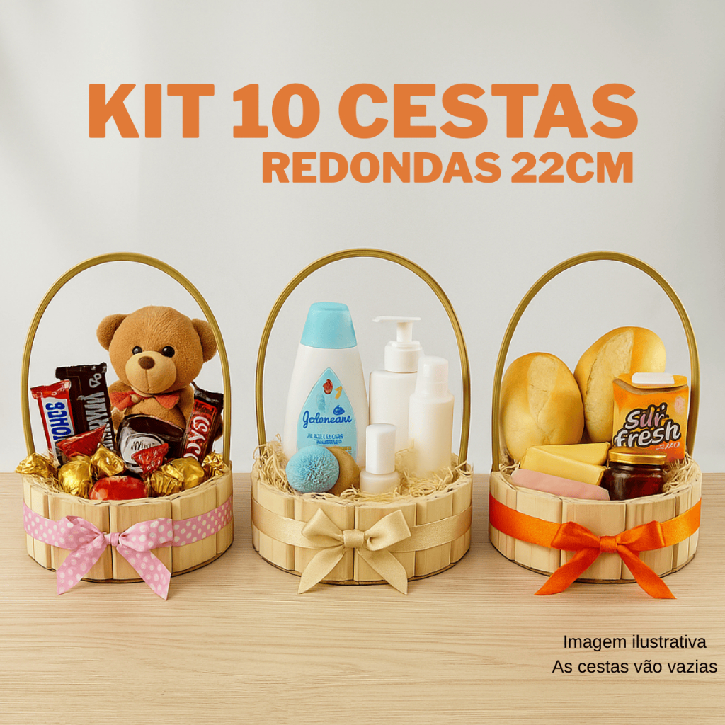 Kit 10 Cesta Presente Redonda Madeira Pinus 22cm Base Cesta Namorado Kit Cosmetico Cachepo...