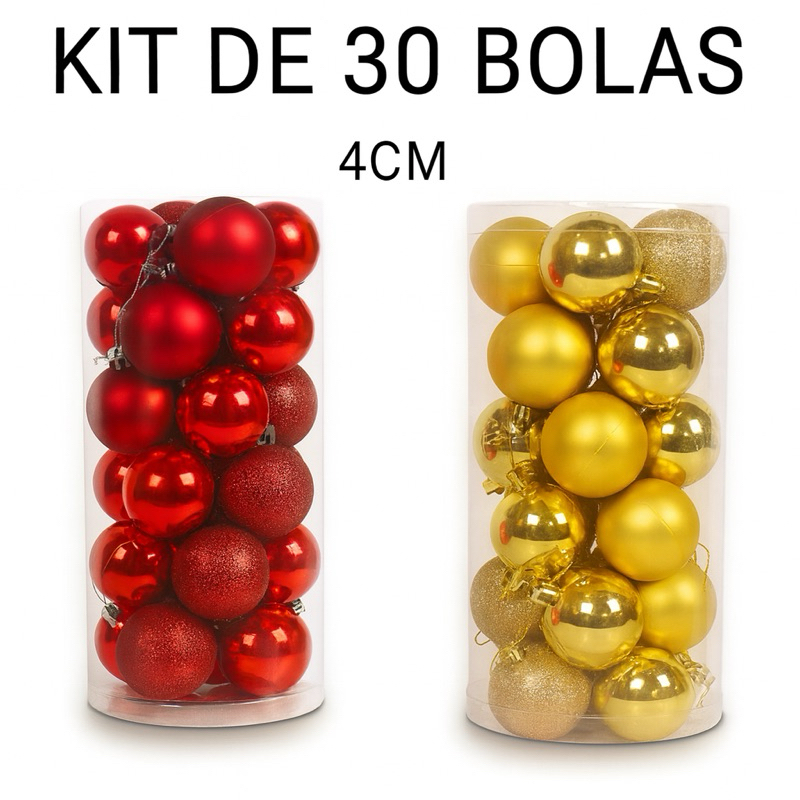 Kit 30 Bolas de Natal Medias 4cm Vermelho e Dourado – Enfeites Natalinos