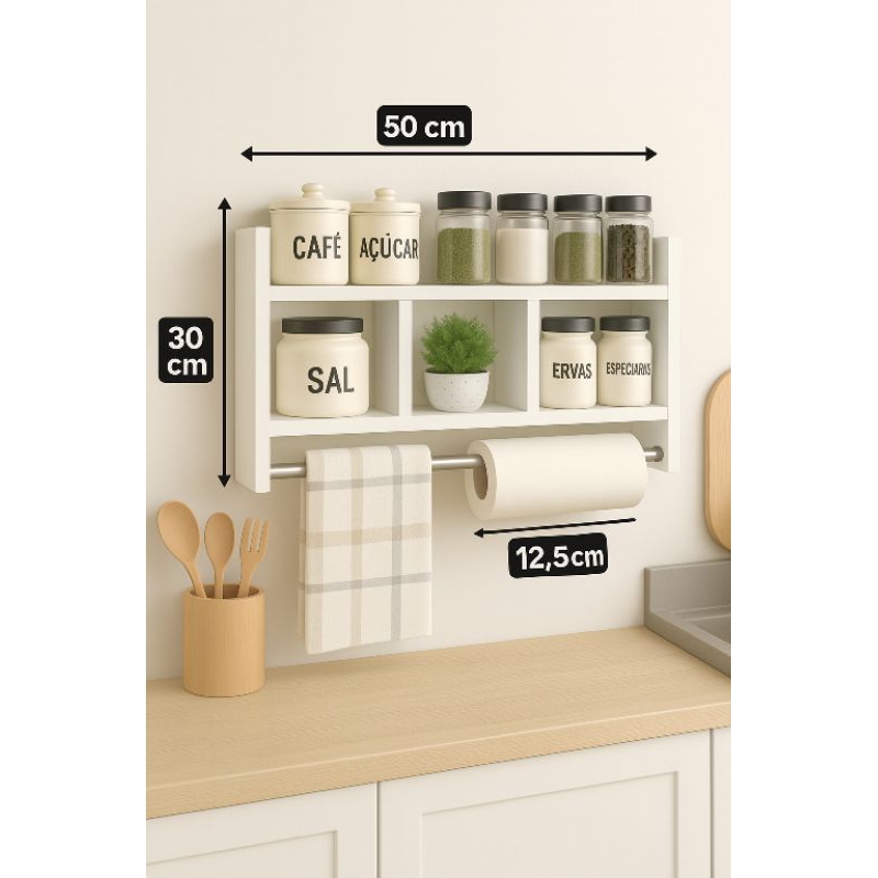 NICHO PORTA TEMPERO PORTA PANO ORGANIZADOR COZINHA NATAL 50X30 LAURA