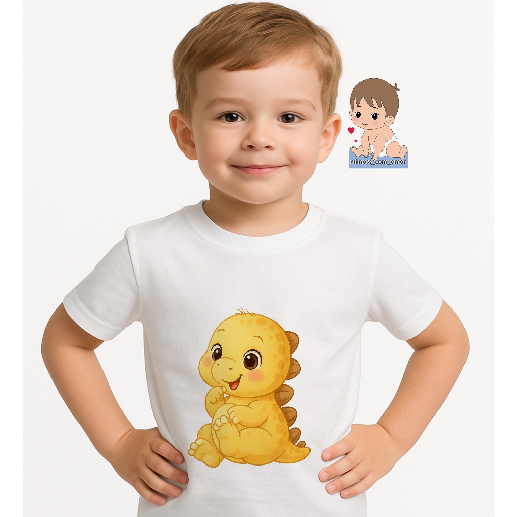 Camiseta de Criança Personalizada Dinossauro Amarelo Infantil Para Menino E Menina A703