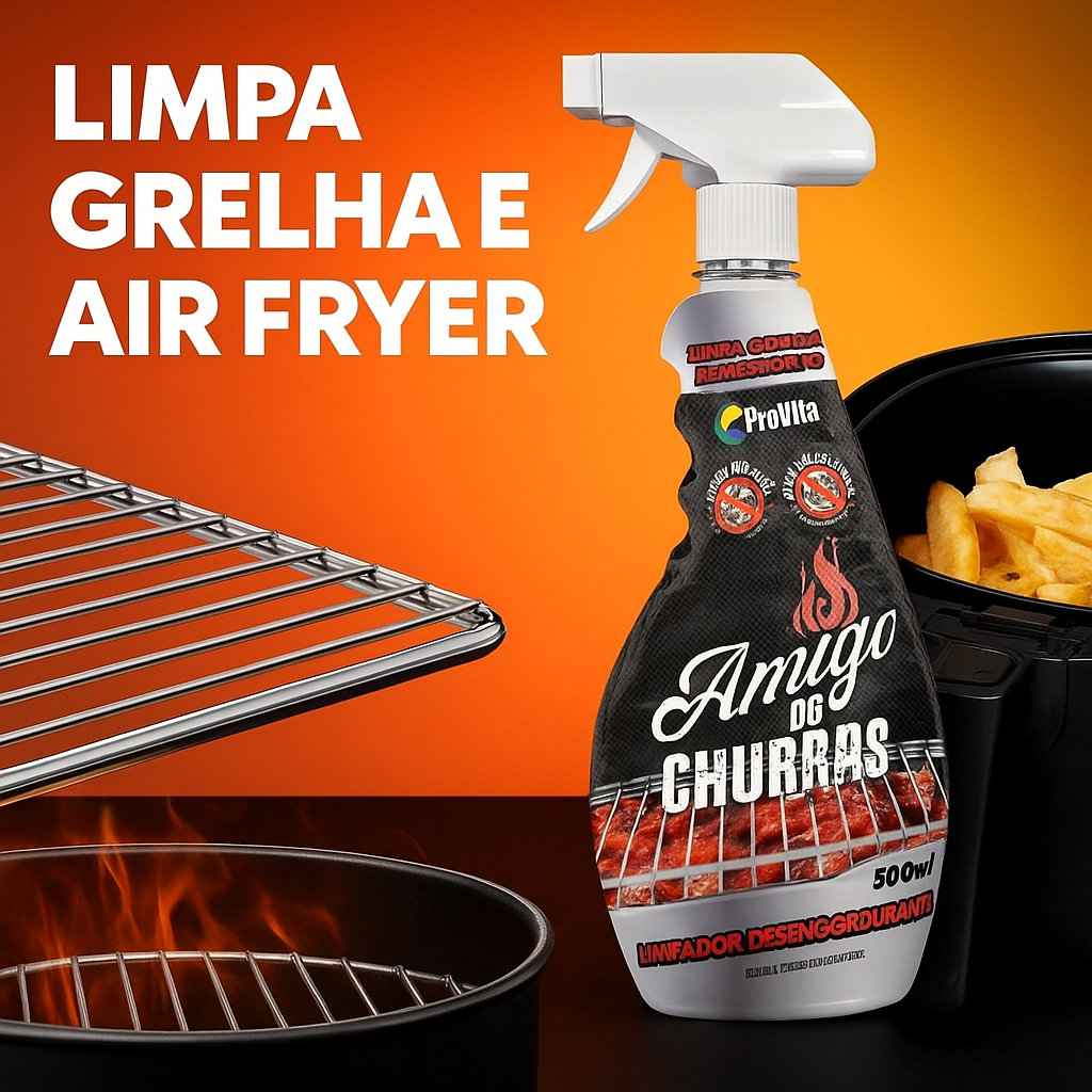 Limpa Grelha e Air Fryer 500ml | Desengordurante Multiuso | Remove Gordura Fogão Forno Churrasqueira