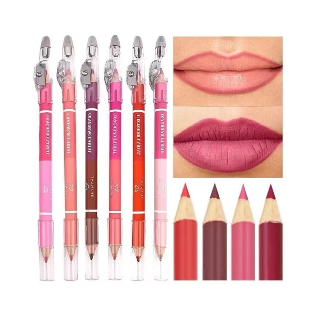 Kit 6 Lápis para Contorno labial 2em1 Com Apontador Para Contornar Batom Jasmyne JS020003 em Oferta na Shopee