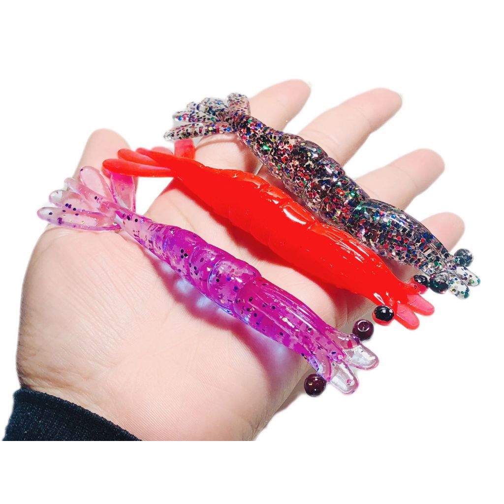 Camarão artificial isca soft 12,5CM 2 unidades para pesca robalo, tucunaré, mar, água doce. em Oferta na Shopee