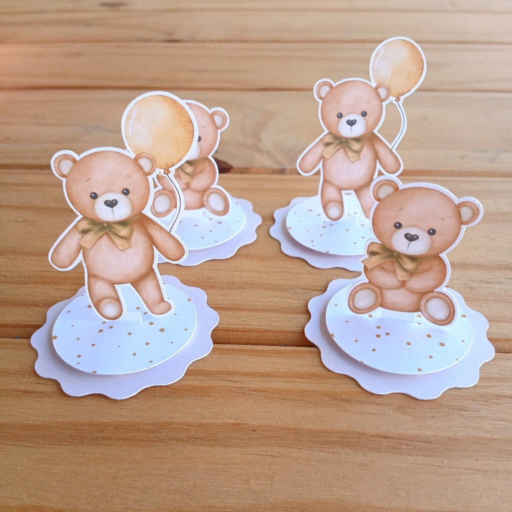 Apliques em Pé (PEGUE E MONTE) para personalizados Chá Revelação Ursinho Neutro para lembrancinha