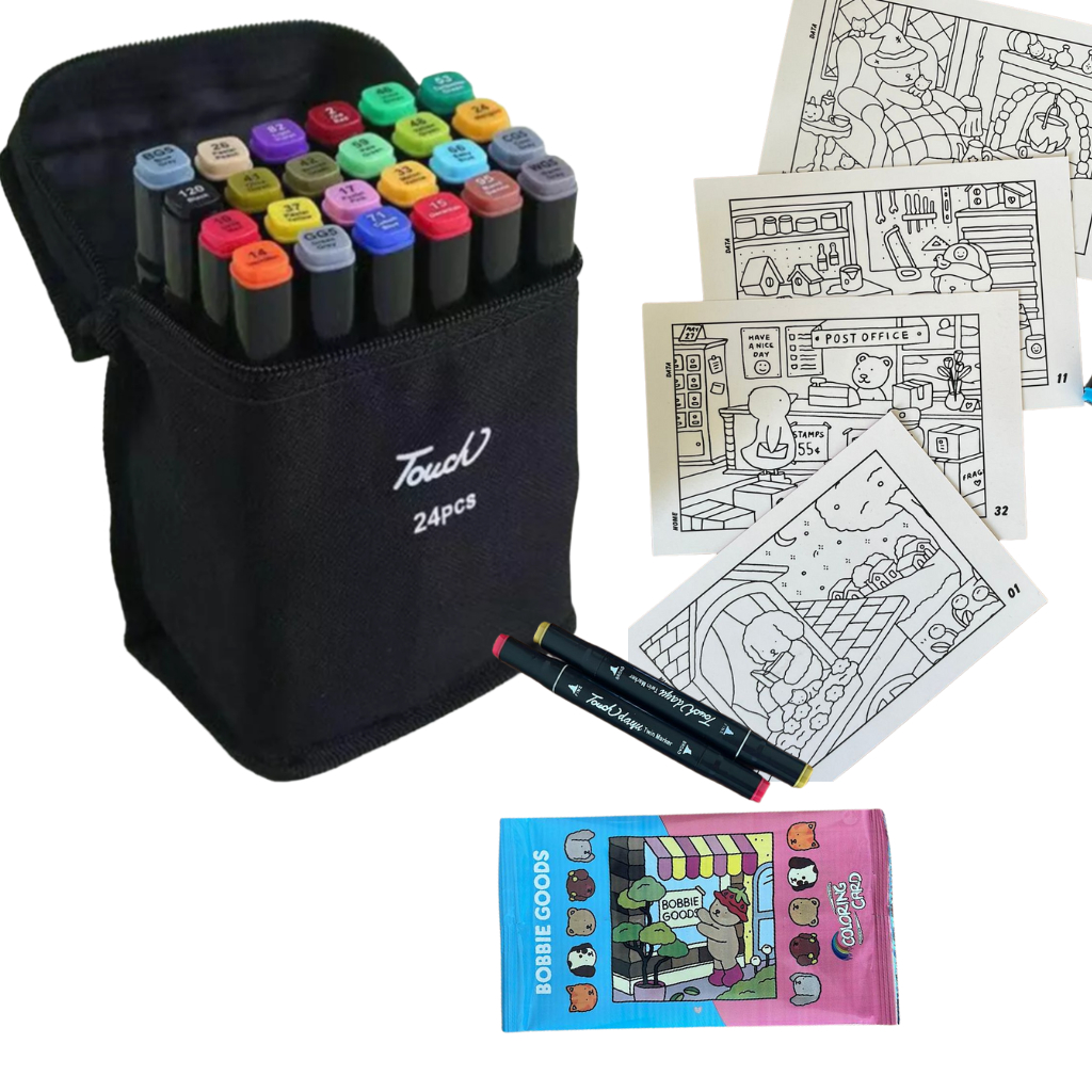 Kit Caneta touch + cards  canetinhas coloridas Com Ponta Dupla marcador touch caneta