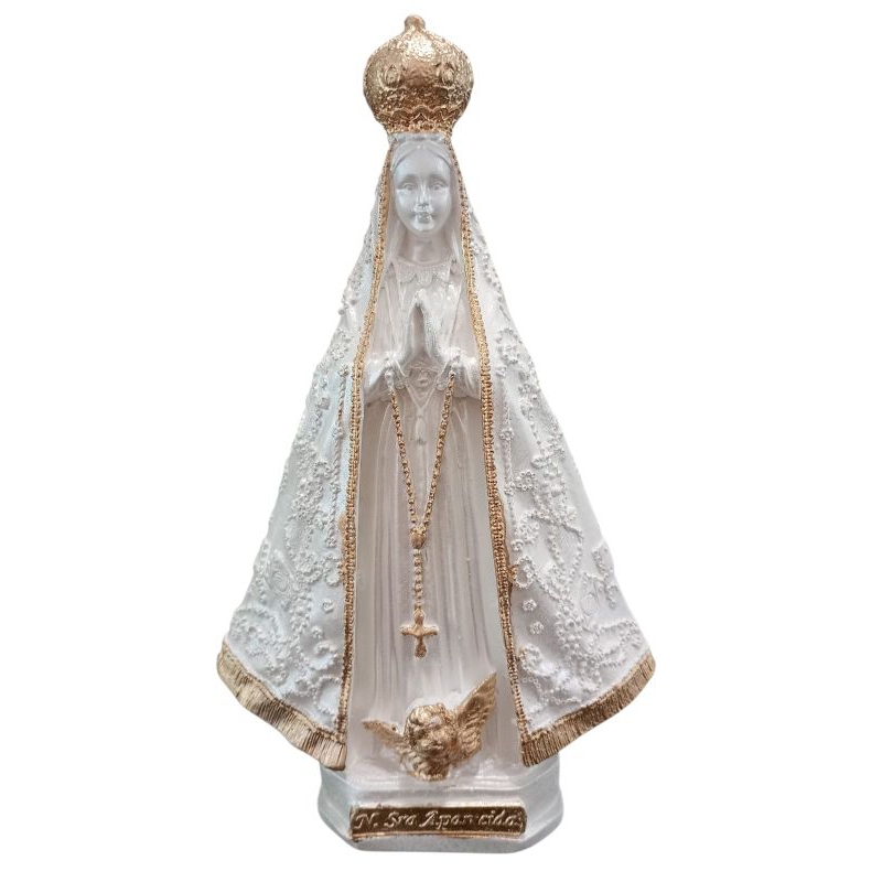 Imagem de Nossa Senhora Aparecida 23 cm Branca com Dourada Gesso