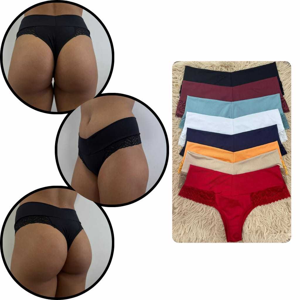 Kit 5 Calcinhas com Cós Paloma Cintura Alta Tangas Revenda