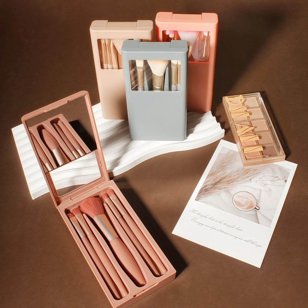 Kit 5 Pincéis De Maquiagem Viagem Portátil com Espelho Lupa Mão Segurar Bolso Dobrável Maquiagem