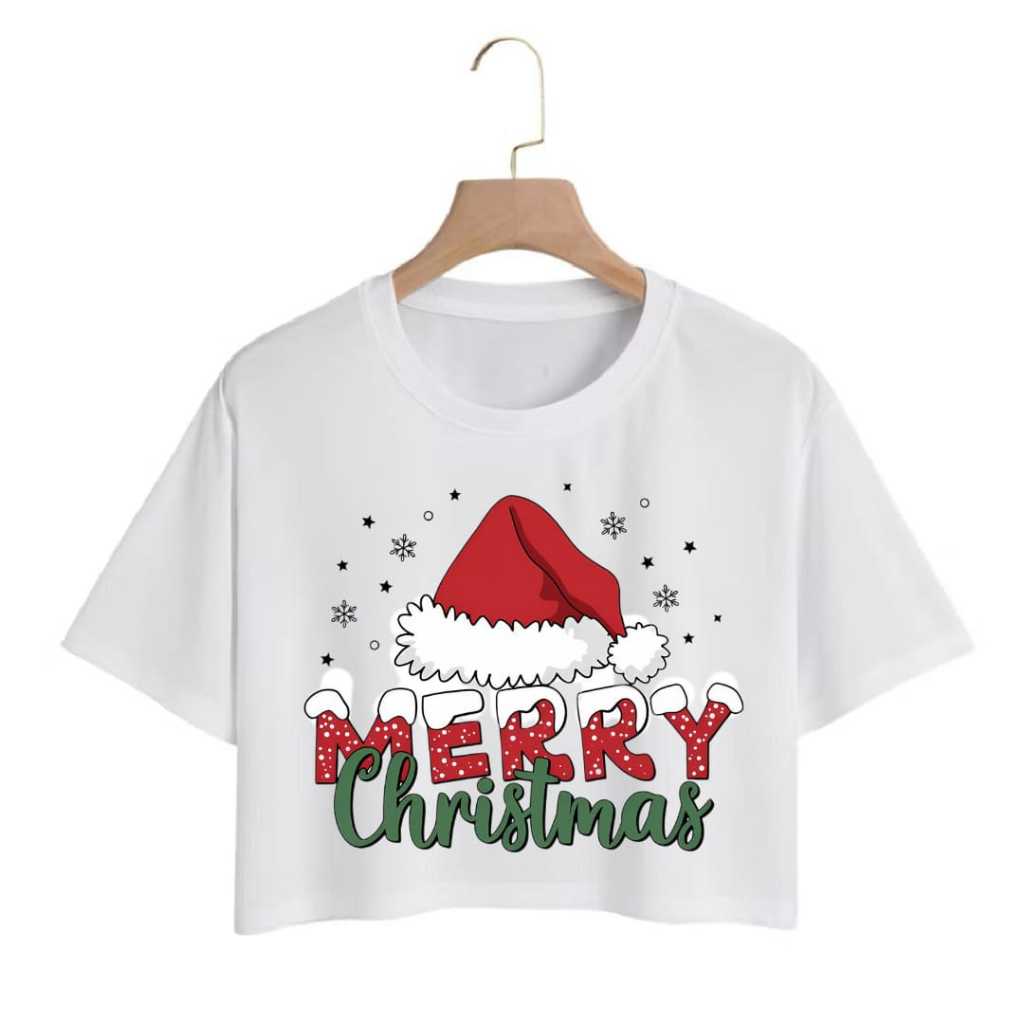 Camisa Cropped T-Shirt Oversize Plus Size Merry Christmas Natal 100% Algodao Lançamento