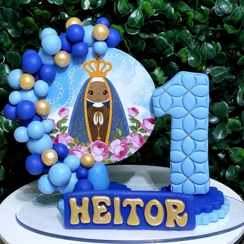 Vela de Biscuit Cenário Nossa Senhora Aparecida Guti Aniversário Topo de bolo