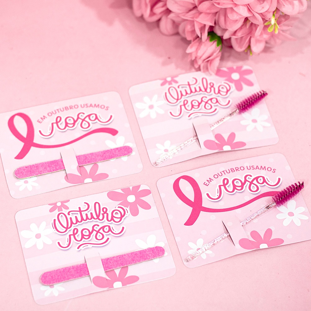ENVIO RÁPIDO - Lembrancinha Outubro Rosa, mimos Outubro Rosa, brindes Outubro Rosa - Escovinha de Cilios - Lixa de Unha