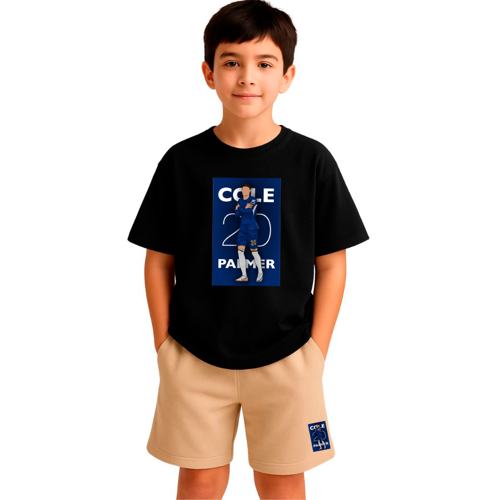 Kit Infantil 2 Peças Com 1 Camisa Camiseta e 1 Short Moletom Camiseta Palmer Jogador Chelsea Conjunto Infantil