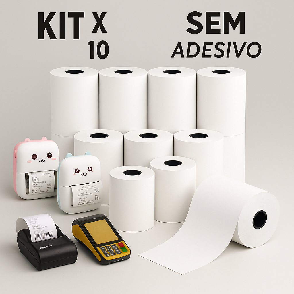 Kit 10/5 Bobina Térmica 57x30mm Não Adesivo Branco Rolo com 10.2 Metros P Mini Impressora Portátil