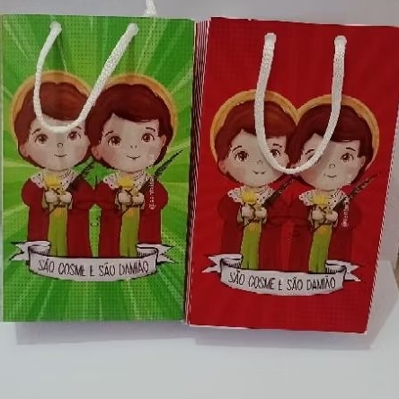 10 unidades sacola surpresa tema São Cosme e Damião 16x10x4
