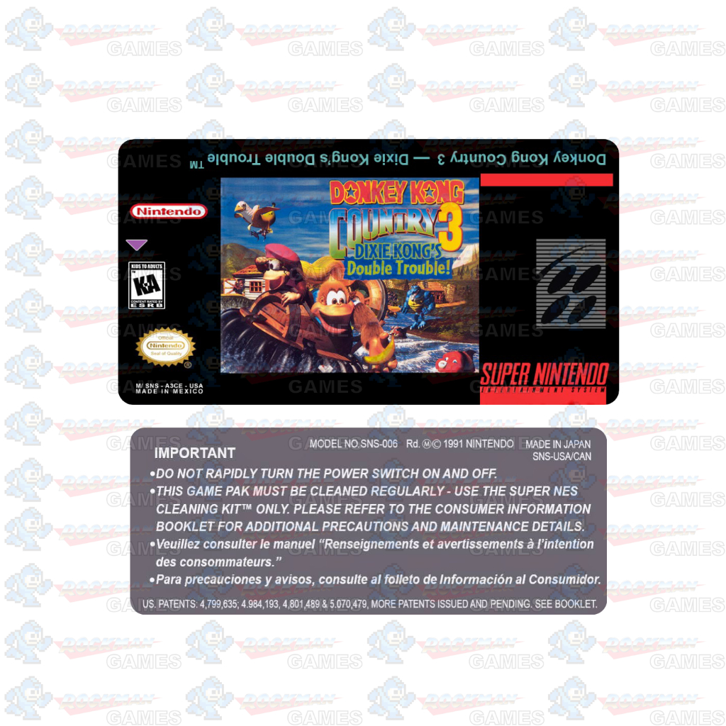 Donkey Kong Country 3 - Label Adesiva P/ Cartucho De Snes
