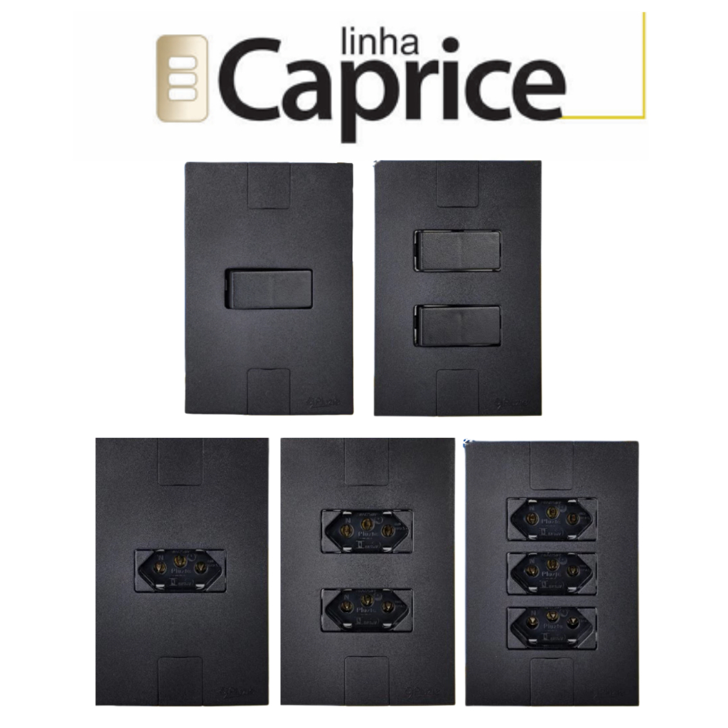 Interruptor e Tomada Modular Pluzie Caprice 4x2 Preta