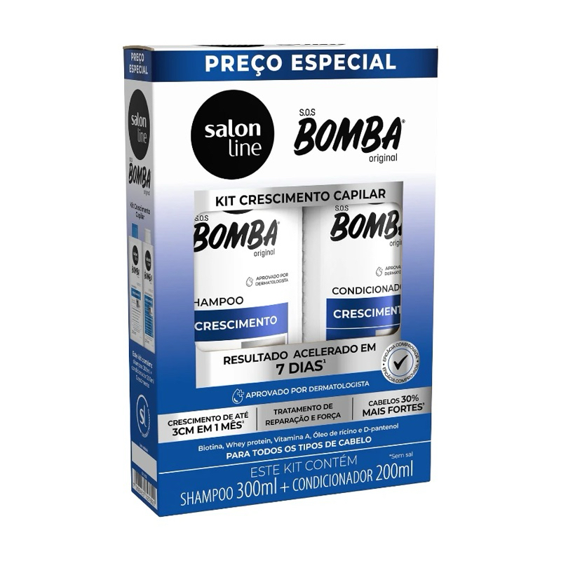 Kit Shampoo 300ml + Condicionador 200ml SOS Bomba Crescimento Capilar
