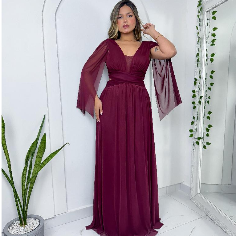 vestido longo feminino Elegante com capa ideal para Festa Luxo Madrinha Formatura Decote Profundo em Oferta na Shopee
