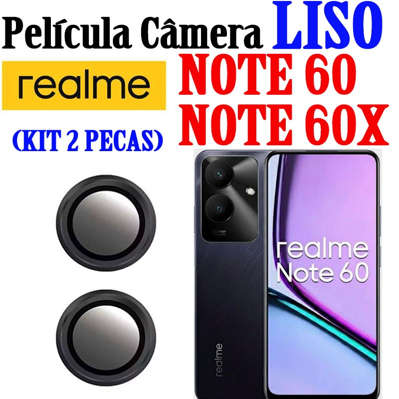 (KIT2PCS)Película De Câmera P/ REALME NOTE 60 /NOTE 60X Protetor De Lente Com Anel De Metal Vidro Temperado