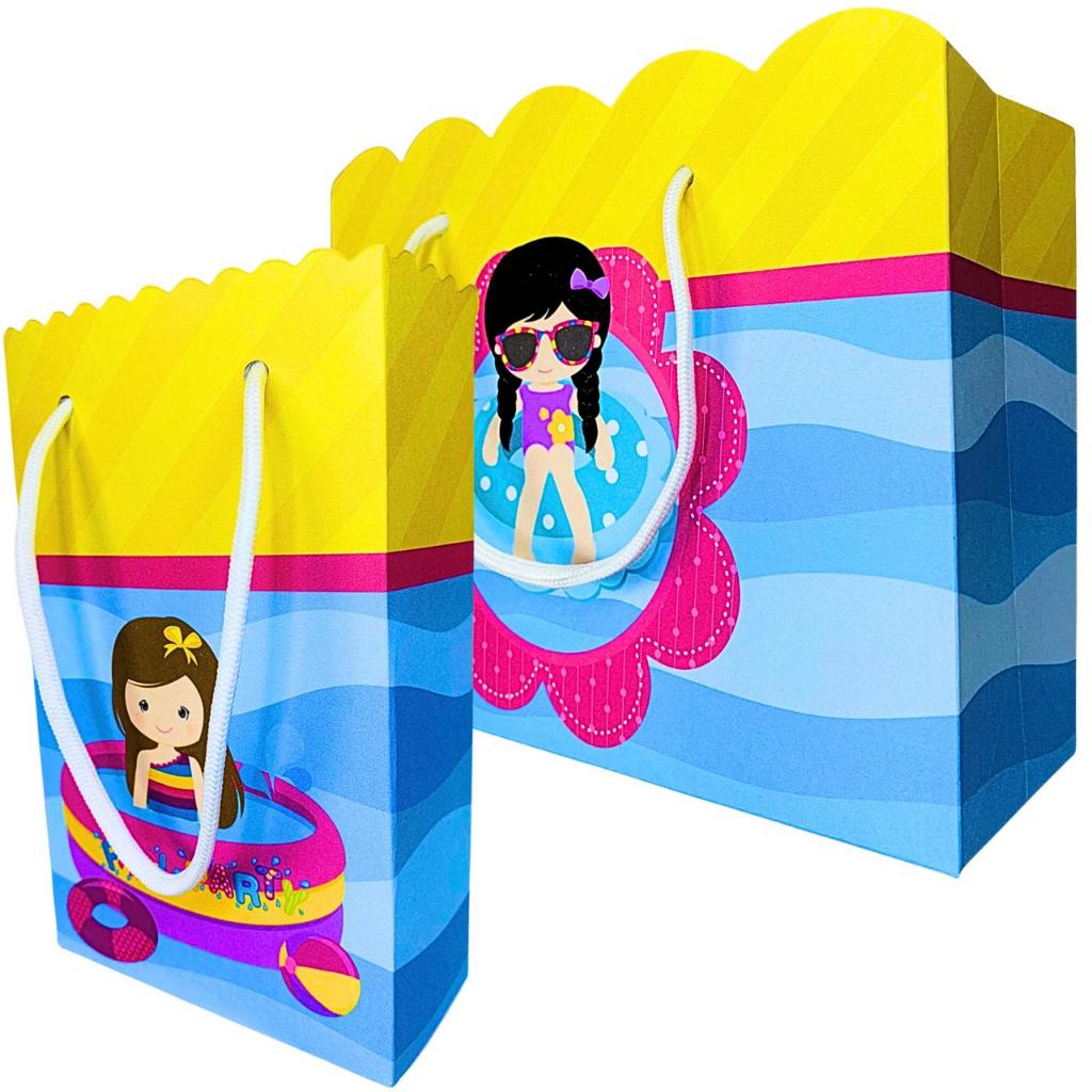 Sacolinha Personalizada Pool Party Menina Sacolinhas para Lembrancinha de Aniversário Infantil Sacolas Bolsa