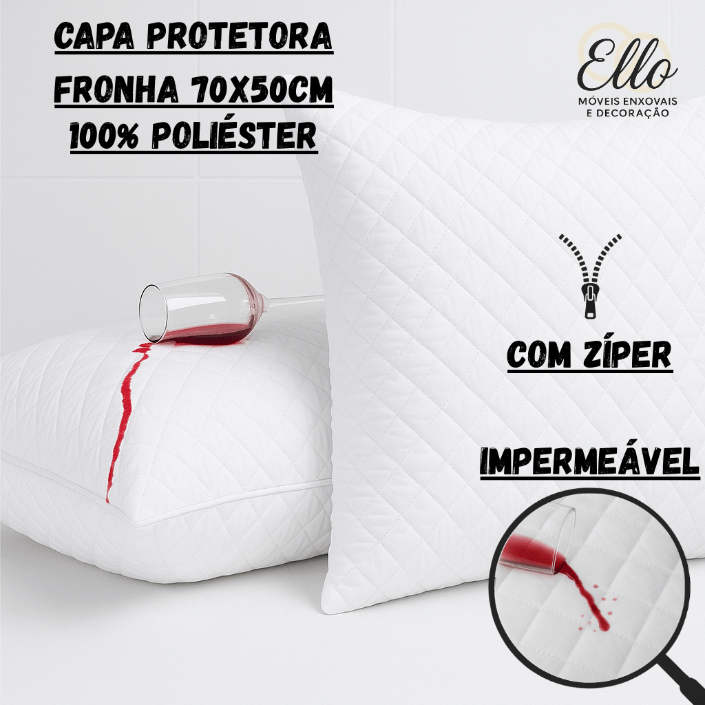 Capa Impermeável para Travesseiro Matelada com Zíper, Antiácaro, Antialérgico, Protetor Impermeável