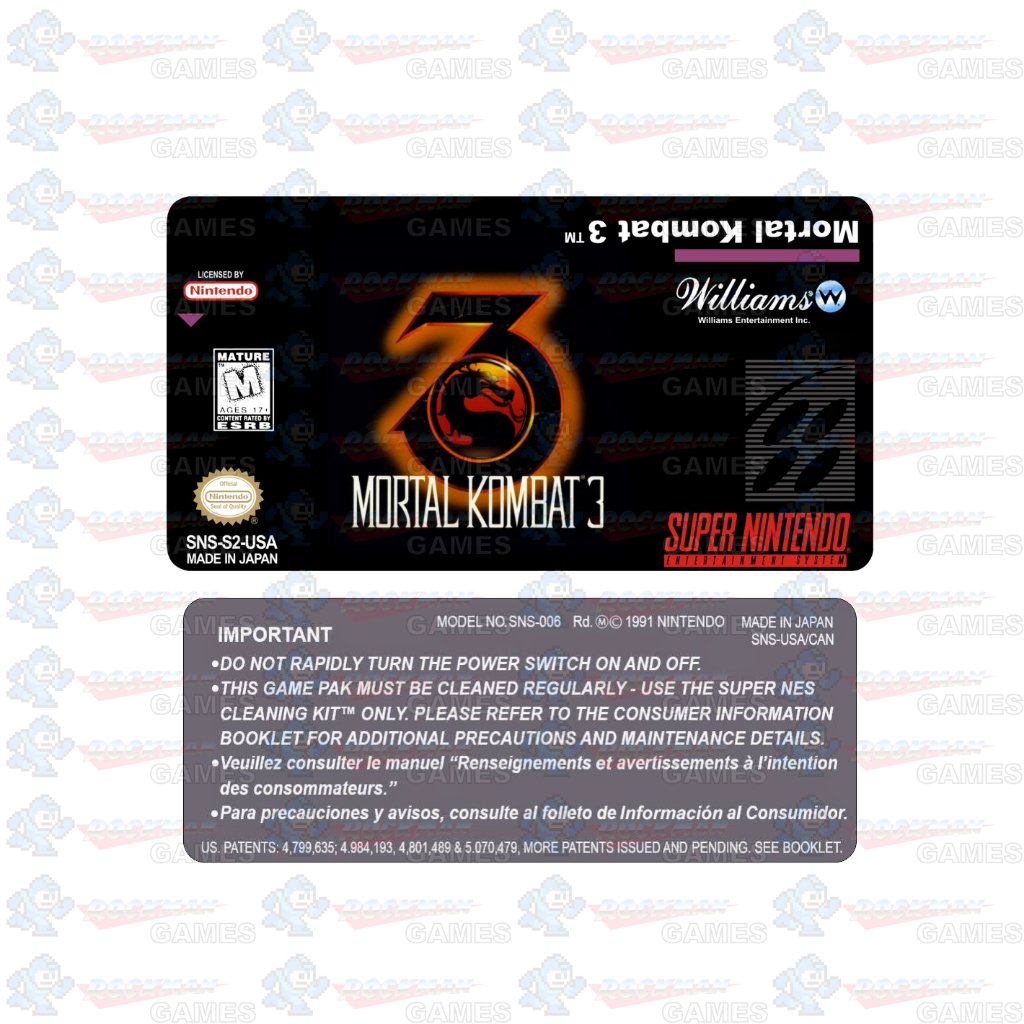 Mortal Kombat 3 - Label Adesiva P/ Cartucho De Snes