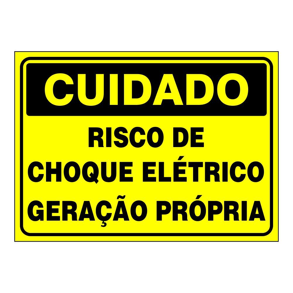 Kit Placa Cuidado Risco de Choque Geração Própria Energia Solar 18x25cm