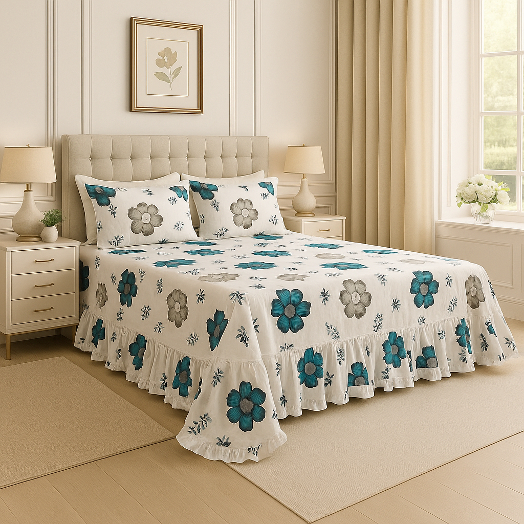 Kit Colcha Lençol com Babado Queen 3 Peças Micropercal Toque de Algodão - Kit Completo com Fronhas em Oferta na Shopee